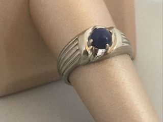 Vintage 10k White Gold Cabochon Blue Star Sapphire Ring Size 8.  25