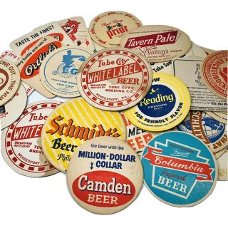 30,  Beer Coasters 1930 - 60s Tube City Camden Gretz Ortlieb’s Schmidt’s Stegmaier