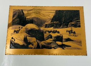 Vintage Copper Printing Plate Western Theme Horses Cowboy 