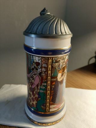 Vintage Ceramic Mettlach Villeroy And Boch Stein With Pewter Lid 1000 Year Tower