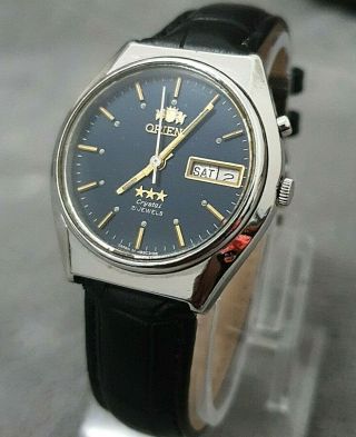 Vintage Orient 3 Star Automatic Men Watch,  Day & Date,  1980 