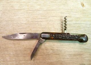 Vintage Two Blade Pocket Knife With Cork Scew Solingen Steel