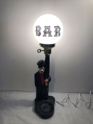 Charlie Chaplin Lamp Post Bar Lamp W/globe - Vintage Chalk Ware