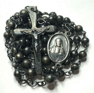 † Primitive Made Vintage Sterling From Mexico Rosary Rosario 21 " 12.  09 Grams †