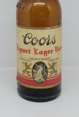 1953 Coors Export Lager Embossed Beer Bottle With Neck Label 11 Ounce