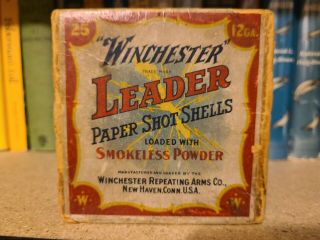 Vintage Winchester Leader 12 Gauge Paper Shot Shells 2 Two Piece Empty Box