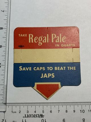 Regal Pale Beer Cardboard Display.  Ww2 Save Caps