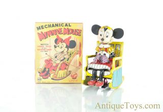 Linemar Marx Tin Litho Windup J - 1848 “mechanical Minnie Mouse” Disney W/rep Box