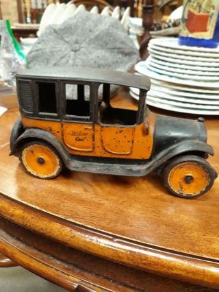 1920s Arcade Cast Iron Yellow Taxi Cab Toy W/out Driver