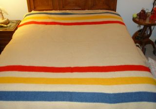 Vintage Orrlaskan Three Stripe 100 Wool Blanket 68 " By 80 " Hudson Bay Style