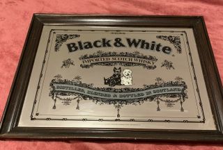 Vintage Black & White Scotch Whisky Scottie Dogs Mirror Bar Advertisement Sign