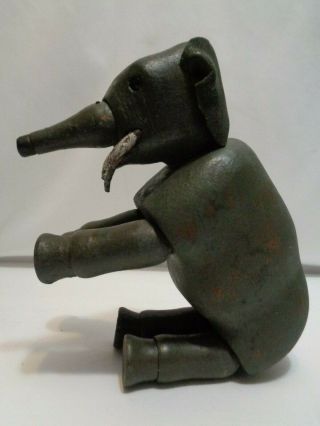 Early Large Schoenhut Circus Jointed Wood Toy Elephant With Glass Eyes