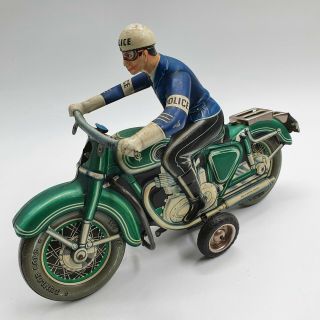 Tin Toy Friction Arnold Green Police Motorcycle Tco 598 - Restore/repair -
