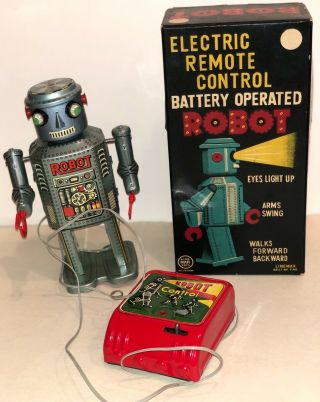 7 1/2 " Tin Battery - Op Remote Control Robot - 1955/1962 - Linemar - Nm/mib -