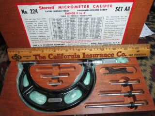 Starrett Micrometer Caliper Set No.  224 Aa 0 - 4 " | Vintage Tool W/ Case