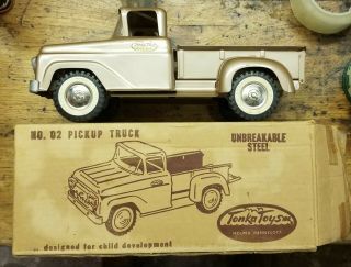 Nos 1960s Tonka Pick - Up Truck Box Stamped Steel Usa No.  92 Gold
