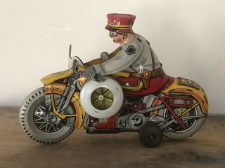 Vintage Marx Rookie Motorcycle Cop Wind - Up Old Tin Toy