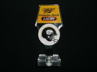 Miller Draft Light Pittsburgh Steeler Beer Tap Handle Mounted On Base