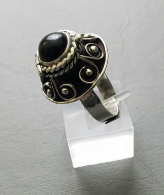 Vintage Mexican Sterling Silver 925 Poison Pill Onyx Ring Taxco Mexico