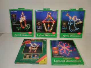 (5) Vtg Christmas Silhouettes Lighted Window/door Decorations All 17 " In/outide