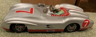 1950’s Mercedes Benz 10” Marusan San Tin Toy Racing Car Silver Arrow Racer