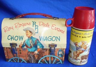 Vintage Roy Rogers Chow Wagon Metal Lunch Box W/thermos Cowboy Western Chuck Old