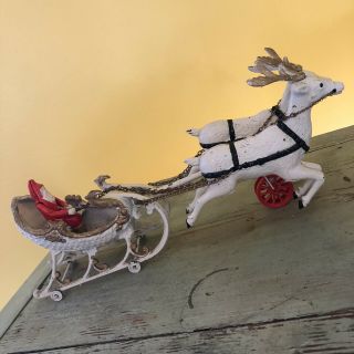 Hubley Santa Claus Reindeer Sleigh Cast Iron Mechanical Toy 16 " 708 As - Is