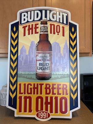 Large 1991 Bud Light Anheuser Busch Beer Tin Sign In Ohio