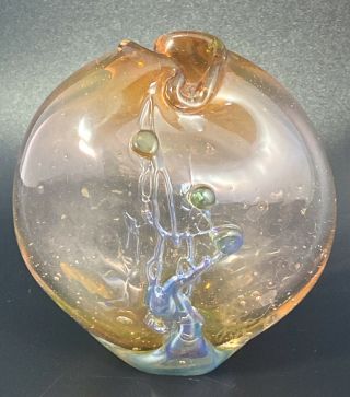 Vintage Signed Pink Art Glass Paperweight Vase Controlled Bubbles Unique 2