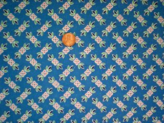 Geometric On Blue Intact Vtg Feedsack Quilt Sewing Dollclothes Craft Fabric