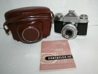 Vintage Zeiss Ikon Contaflex Iii 35mm Film Camera With 50mm F2.  8 Tessar & Case