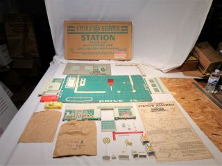 Marx Cities Service Station Playset,  Box With Instructions,  Cities Gas Station