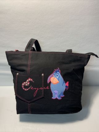 Disney Eeyore Tote Bag Denim Zippered W/tags Cute Graphics
