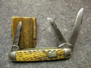 Vintage 3 Bl Pocket Knife/new York Knife Co.  Walden - Hammer Brand/brown Bone/nice