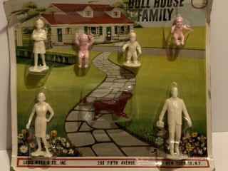 Vintage Louis Marx " Doll House Family " Figures Dog Set Mib Rare Playset