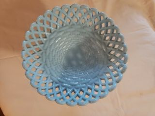 Vintage Atterbury Blue Milk Glass Compote Pedestal Fruit Bowl Basket c.  1880 - 1890 2
