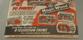 1953 ADMIRAL TELEVISION CARDBOARD STUDIO WALT DISNEY PETER PAN 15 