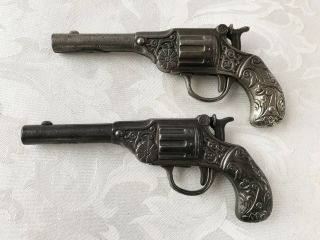 2 Vintage Stevens 1890 Cast Iron Cap Guns 7 "