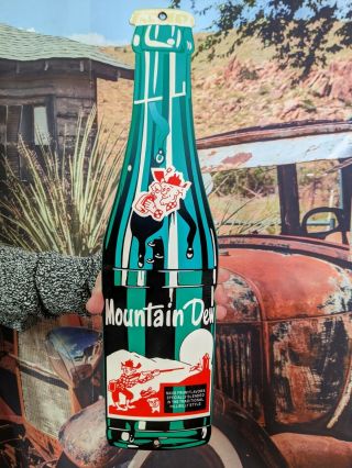 Large Old Vintage Mountain Dew Cola Die Cut Porcelain Advertising Sign Soda Pop