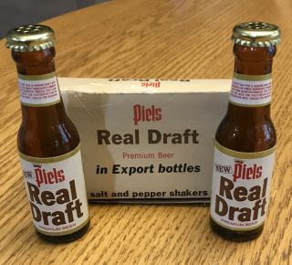 Vintage Piels Real Draft Beer 4 " Miniature Bottles Salt & Pepper Shakers Set B5