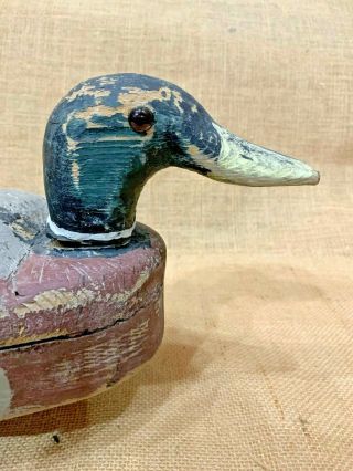 Vintage Hand Carved Wood Folky Drake Mallard Duck Decoy
