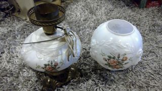 Vintage Gone With The Wind Parlor Lamp Embossed Roses Milk Glass