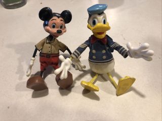 Vintage Marx Donald Duck And Mickey Mouse Walt Disney Bendable Figure Doll