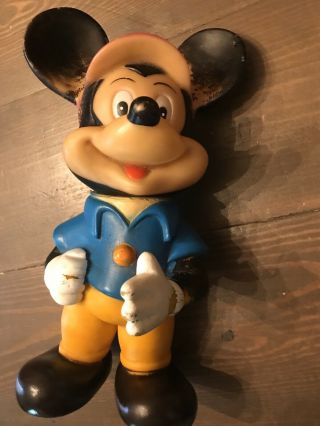 Vintage Mickey Mouse Figure Rubber Plastic Squeak Toy Walt Disney Productions