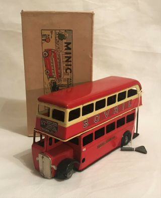 1950 Minic Tri - Ang Clockwork Keywind Double Decker Toy Bus With Key