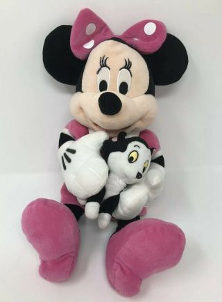 Disney Minnie Mouse Plush Holding Pet Cat Pink Polka Dots Stuffed Animal