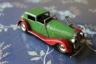 Tri - Ang Minic Green / Red Limousine Tin Toy Wind - Up Vintage Paint