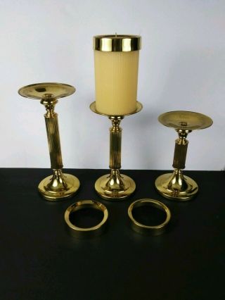 Vintage 6 Piece Coppercraft Brass Column Candlestick Holders Candle Caps Covers