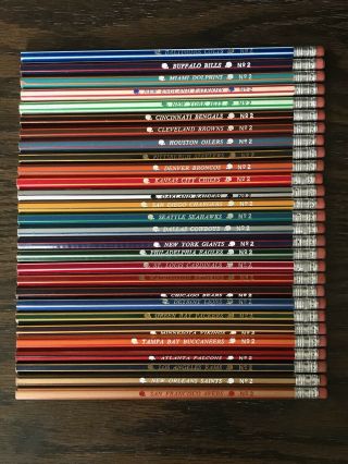 Vintage Complete Set Of 28 Nfl Pencils (striped - Not Sharpened)