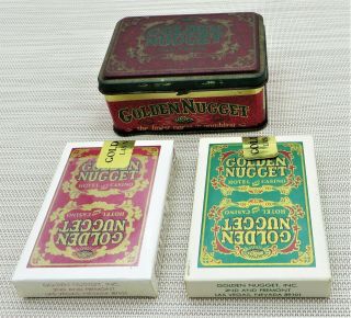 Vintage Golden Nugget Doubled Deck Playing Cards In Red Tin Case